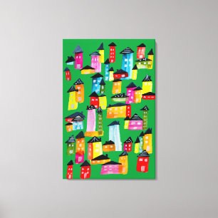 Toile Mignonnes maisons d'aquarelle blanc