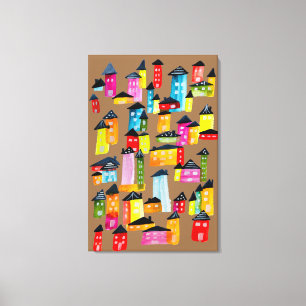 Toile Mignonnes maisons d'aquarelle blanc