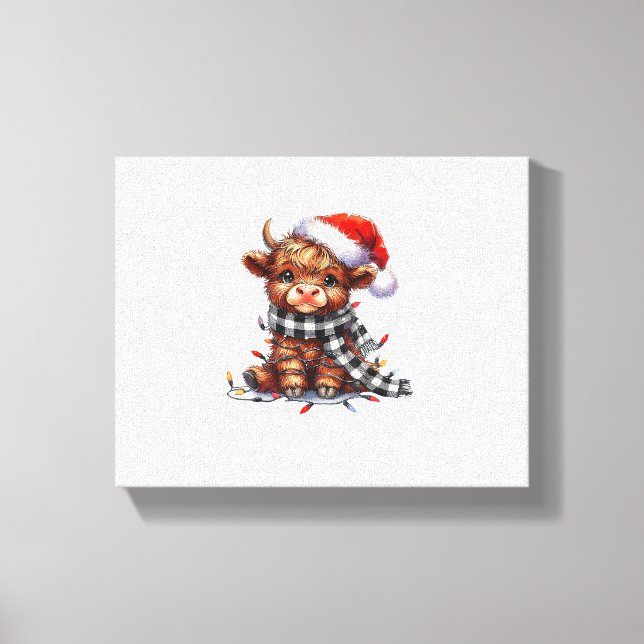 Toile Mignons feux de Noël Vache Highland Funny Noël (Recto)