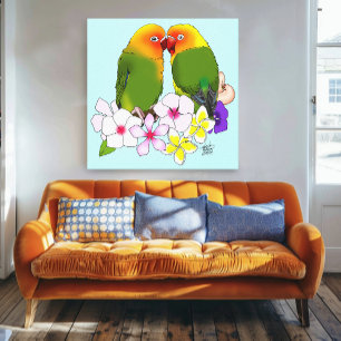 Toile Mignons Inséparables Fleurs Tropicales Oiseau Roma