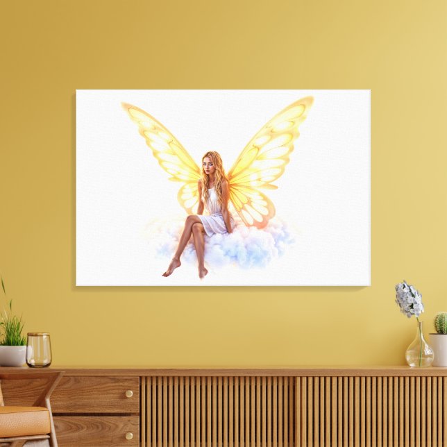 Toile Mignons yeux bleus magiques fées ailes dorées bril (Insitu(Salon))