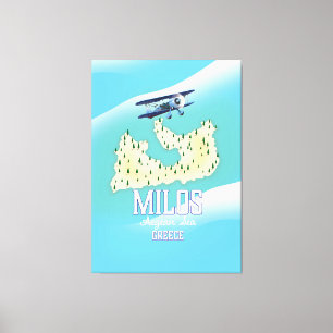 Toile Milos, île grecque Carte art affiche de voyage.