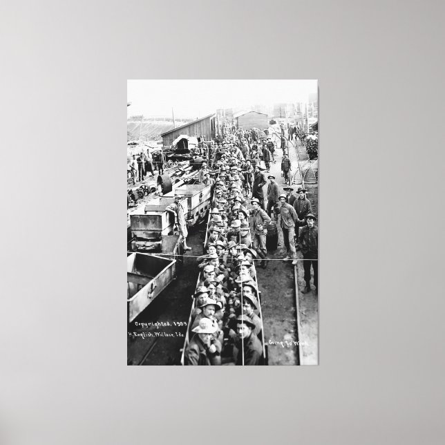 Toile Mineurs en train prêts à descendre souterrain 1909 (Recto)