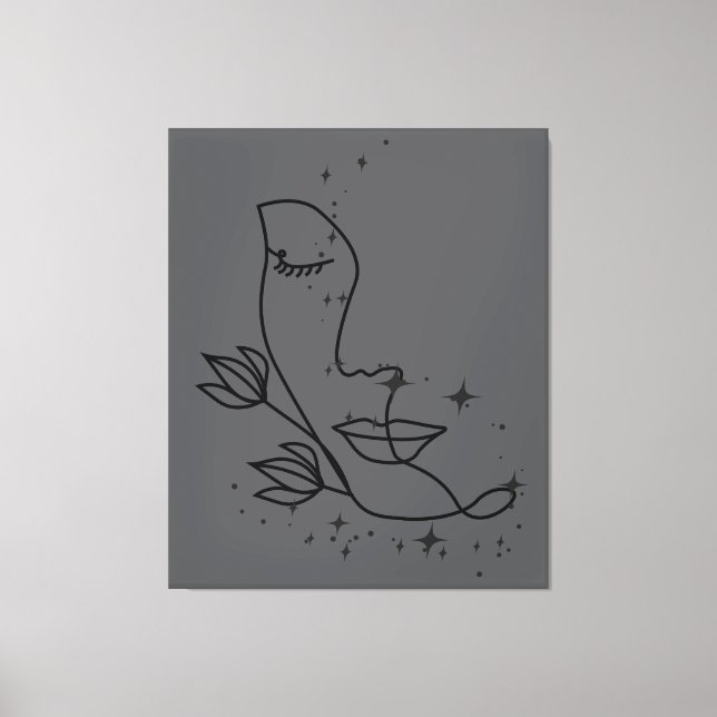 Toile Minimalist Line Art Face with Stars | Elegant Femi (Recto)