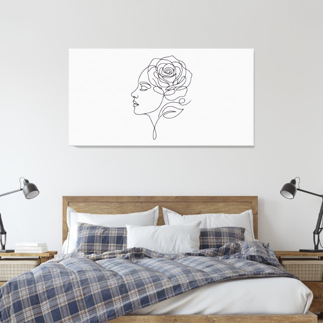 Toile Minimalist Line Art Woman with Rose Flower Canvas  (Insitu(Chambre))