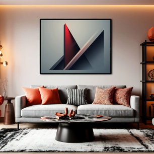 Toile Minimaliste 3D Géométrique Abstrait Rouge et Gris
