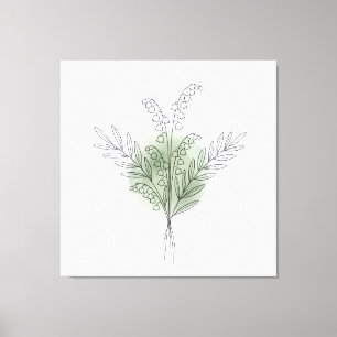 Toile Minimaliste Art Lineaire Fleur Vert Sauge Aquarell