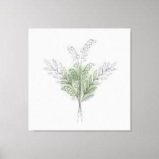 Toile Minimaliste Art Lineaire Fleur Vert Sauge Aquarell