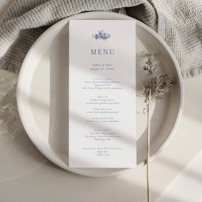 Toile minimaliste Élégant Français Blue Flora Menu (Créateur téléchargé)