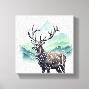 Toile minimaliste murale de cerfs - Ligne géométri