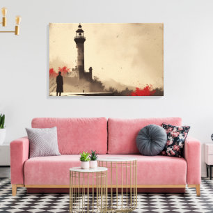 Toile minimaliste phare avec accents rouges