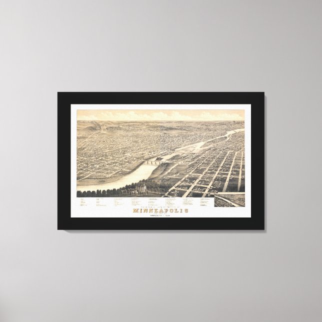 Toile Minneapolis MN Carte panoramique NUMÉRIQUEMENT REM (Recto)