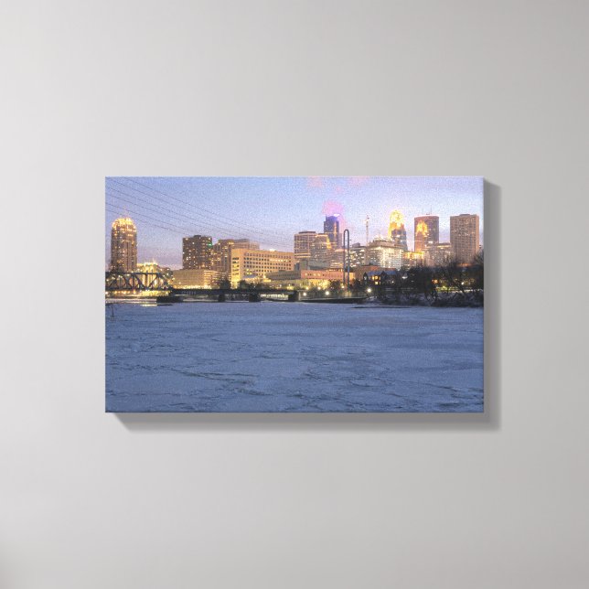 Toile minneapolis skyline et rivière mississippi gelée (Recto)