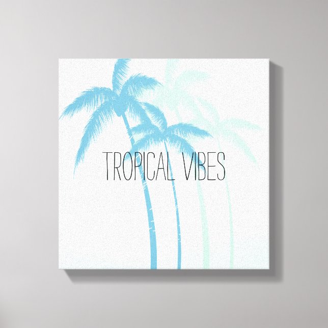 Toile Mint Blue Tropical Palm Trees Ombre (Recto)
