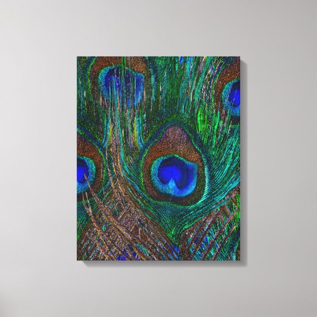 Toile Minuit Peacock Plumes Etching Style Décor (Recto)