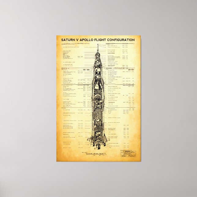 Toile Mission APOLLO Moon SATURN V Rocket Blueprint 1967 (Recto)