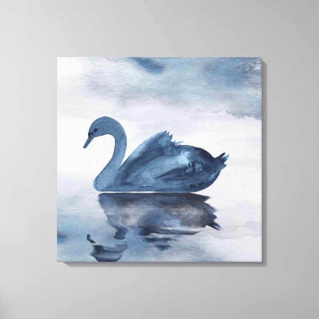 Toile Misty Reflections | Moody Dusty Blue Swan sur le l (Recto)