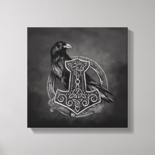 Toile Mjolnir - le marteau du Thor et du corbeau