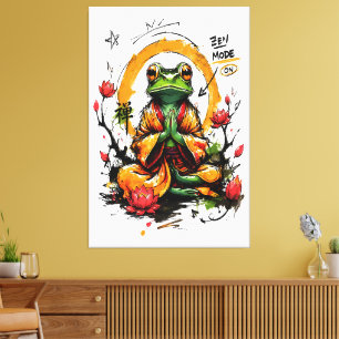 Toile Mode Zen Activé Moine Grenouille Méditant