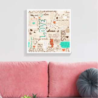 Toile Modèle de doodle de citations d'amour