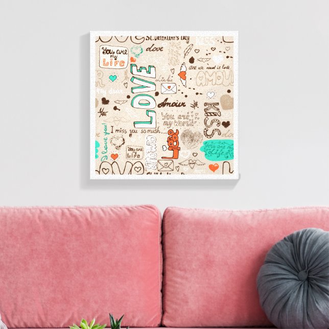 Toile Modèle de doodle de citations d'amour (Insitu(Salon))