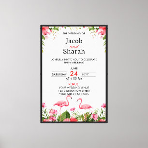 Toile Modèle de mariage Fleurs tropicales et flamants ro