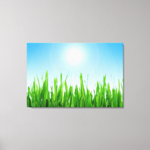 Toile Modèle de texte personnalisé Prairie verte ciel bl