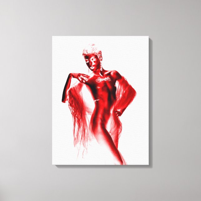 Toile Modèle éhonté posant avec un voile rouge et douleu (Recto)