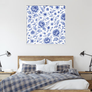 Toile Modèle Floral Royal Bleu Rose