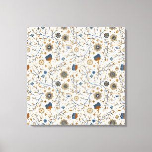 Toile Modèle floral vintage dessiné à la main en bleu, o