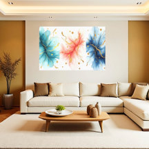 Modern Fluid Ink Swirls in Gold Abstract Canvas