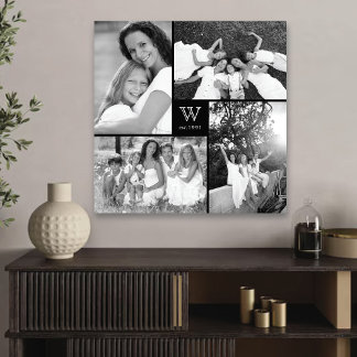 Toile Modern Square Family Monogram Photo Collage Canvas