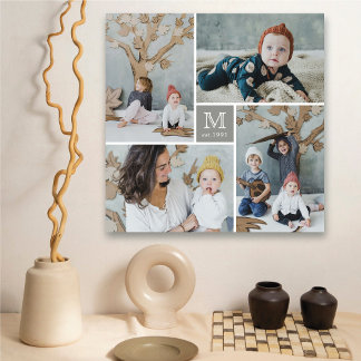Toile Modern Square Family Monogram Photo Collage Canvas