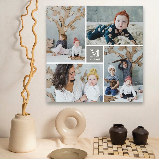 Toile Modern Square Family Monogram Photo Collage Canvas (Modern Square Family Monogram 4 Photo Collage Canvas @ fat_fa_tin)