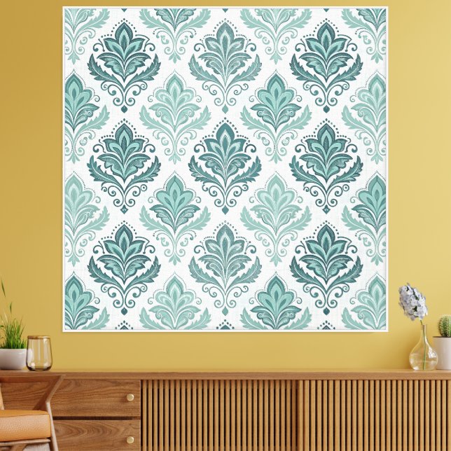 Toile Modern Teal Nordic Damask (Insitu(Salon))