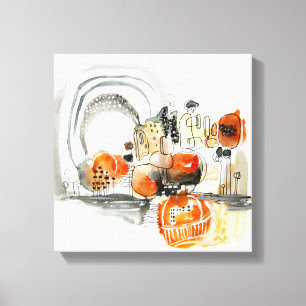 Toile Moderne Abstraction Motif Doodle Orange