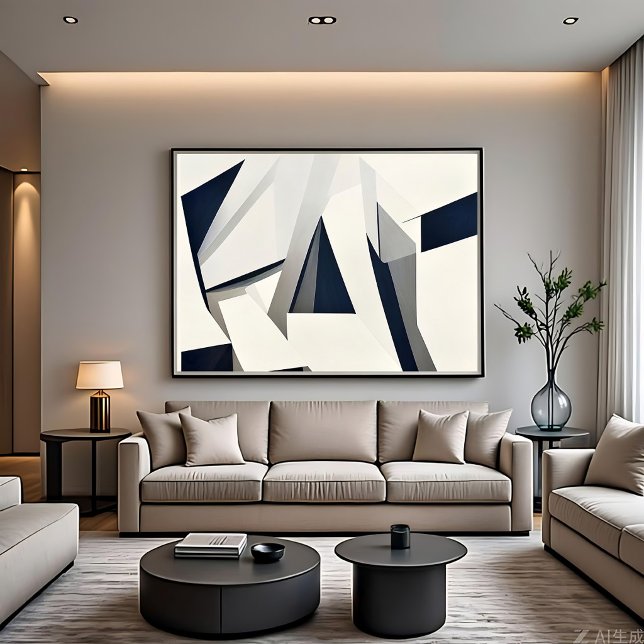 Toile Moderne Abstrait Géométrique Marine et Blanc (Créateur téléchargé)
