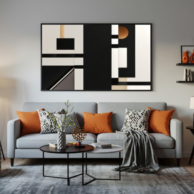 Toile Moderne Abstrait Géométrique Noir et Or (Créateur téléchargé)