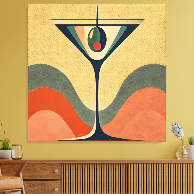 Toile Moderne du milieu du siècle "vague de martini aux  (Insitu(Salon))