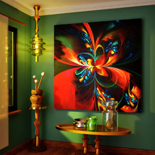 Toile Moderne Floral Abstrait Art Orange Bleu Motif #14