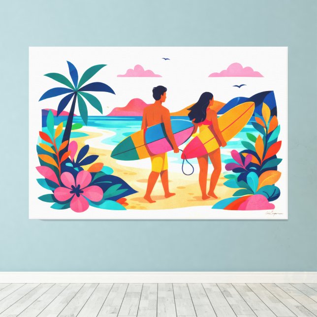 Toile Moderne surf tropical rétro 01 (Insitu (Plancher de Bois))