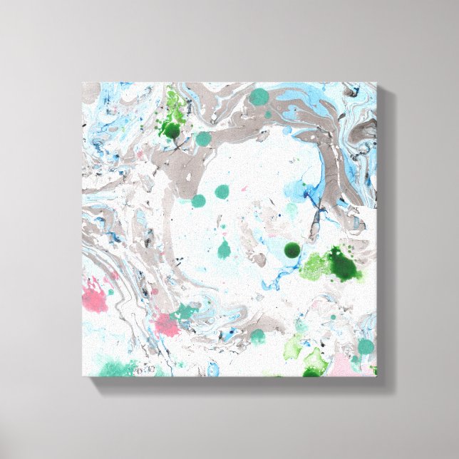 Toile Moderne tendance Art Abstrait rose bleu vert blanc (Recto)