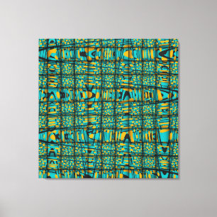 Toile Moderne Turquoise Bleu Orange Motif vague