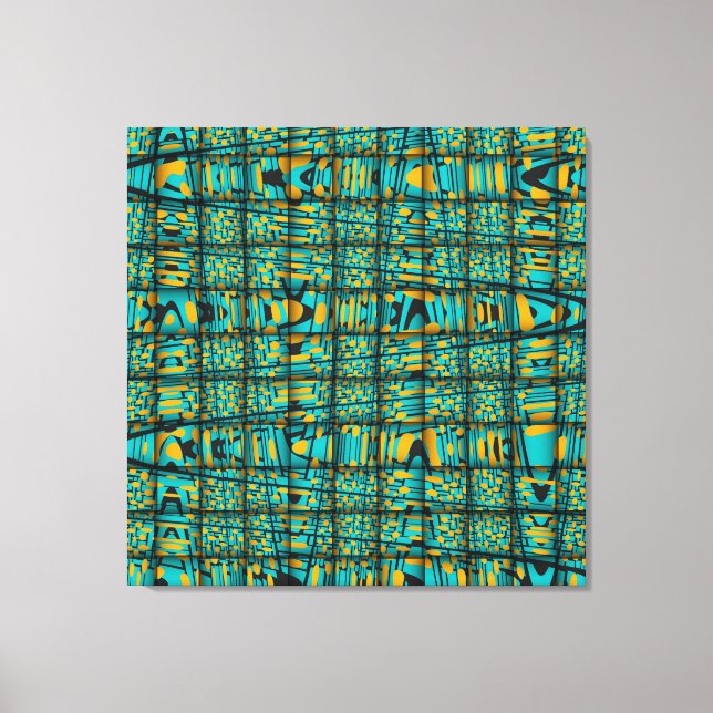 Toile Moderne Turquoise Bleu Orange Motif vague (Recto)