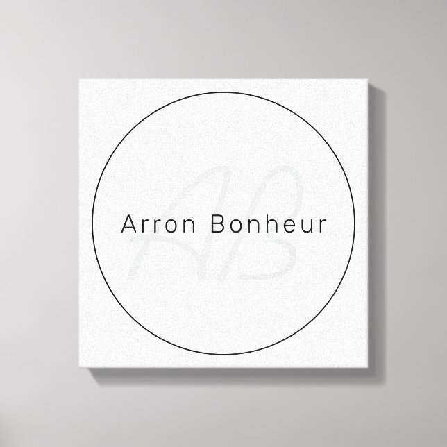 Toile Modernes Gris & Noir | Nom et monogramme cool (Recto)