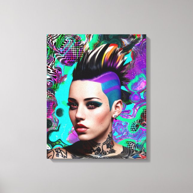 Toile Mohawk Punk Girl Art Abstrait (Recto)