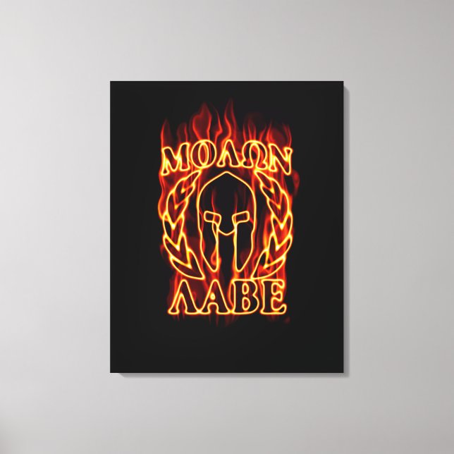 Toile Molon Labe Spartan Warrior in Flames (Recto)