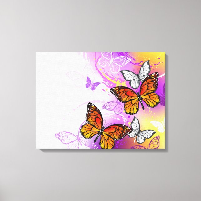 Toile Monarch Butterflies on Purple Background (Recto)