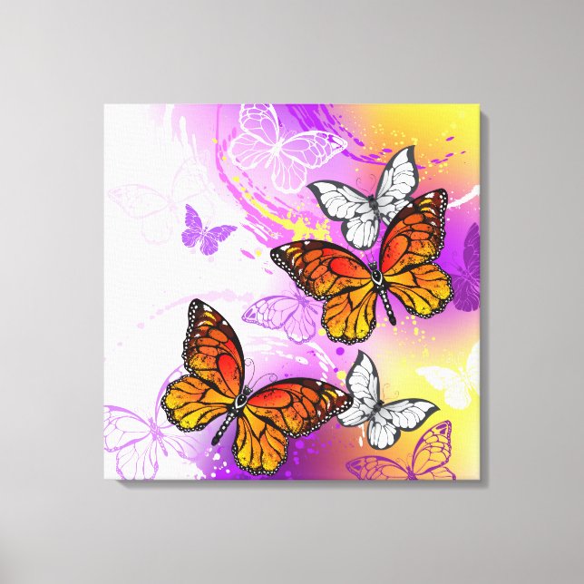 Toile Monarch Butterflies on Purple Background (Recto)