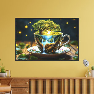 Toile Monde miniature de tasses de thé fantasy avec casc